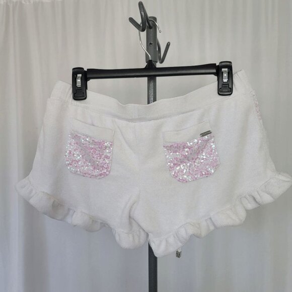 beach bunny rare white swim shorts cover up terry sequined pockets size L - Picture 2 of 5